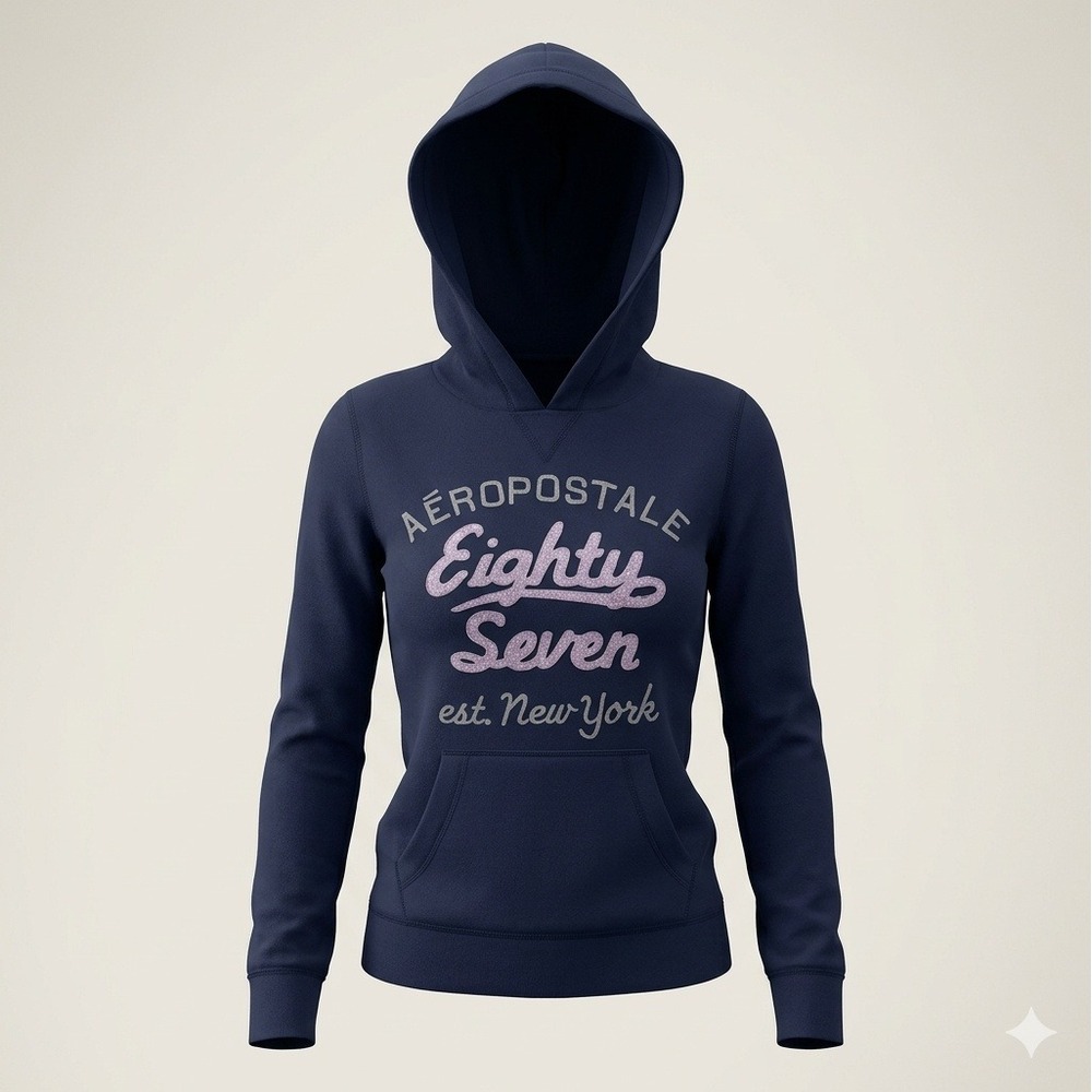 Aeropostale 87 Women's Blue with Pink Lettering Pullover Hoodie. Size XS